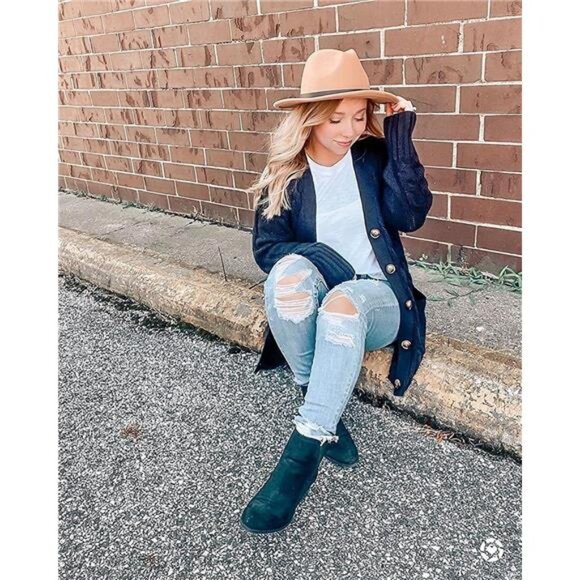 Women's Cable Knit Cardigan Long Sleeve Open Front Button Down Sweater Coat - Picture 3 of 6